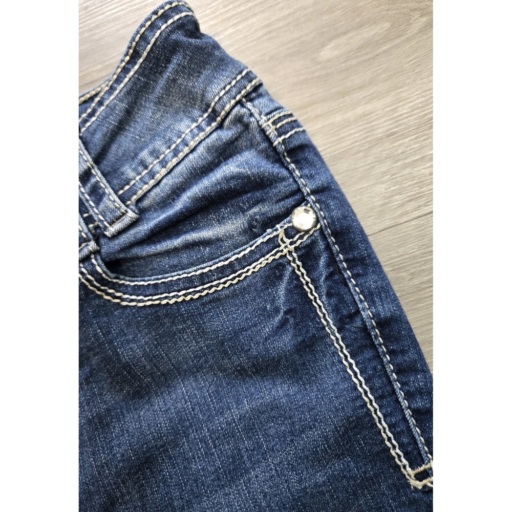 WallFlower Luscious Curvy Fit Bootcut Jeans Dark Wash Blue Thick Stitch Size 5 - Picture 6 of 14